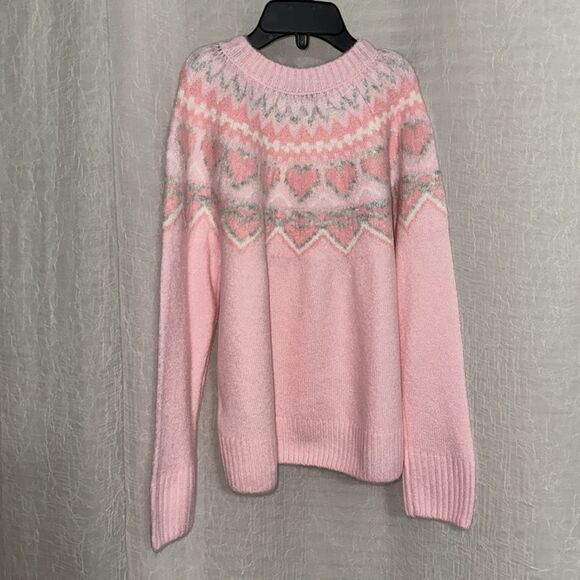 CeCe Mommy & Me Crewneck Fair Isle Pink White Hearts High Low Sweater Gift Set - Picture 12 of 14